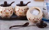 Set Of 3 Ceramic Spice Seasoning Pot European Home Kitchen Supplies C