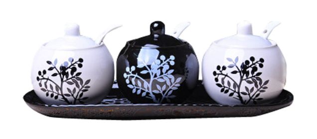Set Of 3 Ceramic Spice Seasoning Pot European Home Kitchen Supplies D