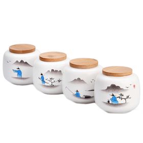 4 Pieces Ceramic Canister Mini Porcelain Tea Tin/Tea Storage/Tea Caddy - Mountain