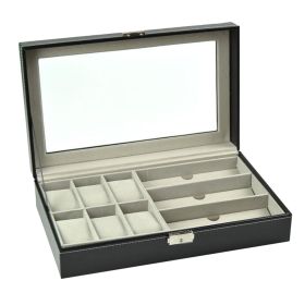 Storage Box for Watch & Eyeglasses Display Leather Case-Black