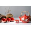 Japanese Style Porcelain Tea Set Exquisite Plum Blossom Tea Service Red