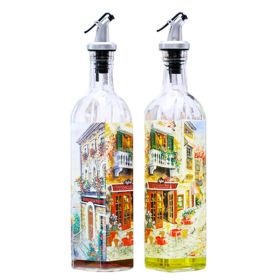 2PCS Beautiful Glass Oil Container Oil Bottle Vinegar Bottle Cruet, NO.6