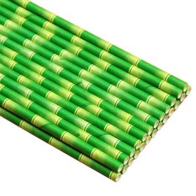 100pcs Colored Decorative Paper Straws Disposable Drinking Straws, Bamboo Pattern