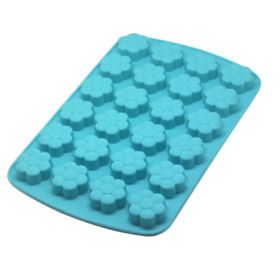 Safe And Soft Silicon Ice Cube Tray With Beautiful Flower Pattern, Blue