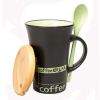 Personalized Tall Ceramic Coffee Mug/ Coffee Cup With Green SpoonBlack
