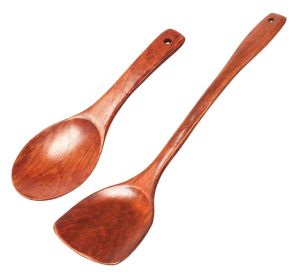 Set of 2 Wooden Kitchen Utensil, Long handle Spatula and Rice Paddle