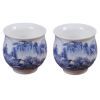 2 Pcs 3.4 oz Chinese Teacup Ceramic Kungfu Tea Cup Wine Cup Set Landscape Painting