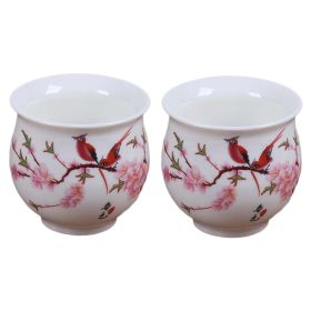 2-Pack 3.4 oz Chinese Ceramic Cups Set Traditional Teacups Peach Blossom Handcraft Porcelain Mugs Set