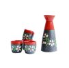 Set of 5 Japanese Hand-painted Cherry Blossoms Cup Wine bowl Set, Red