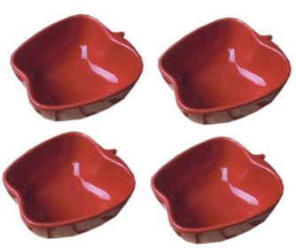 Set of 4 Red Apple Porcelain Souffle Dishes Pudding Dishes