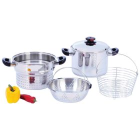 Steam Control&trade; 8qt T304 Stainless Steel Stockpot/Spaghetti Cooker with Deep Fry Basket &amp; Steamer Inserts
