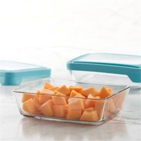 Anchor Hocking TrueSeal Rectangular Glass Food Storage with Mineral Blue Lids, 6 Cups, Set of 2