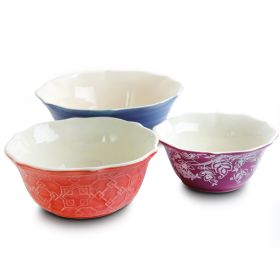 Urban Market Life on the Farm 3 Piece Scalloped Stoneware Bowl Set in Assorted Colors