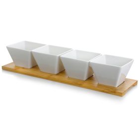Elama Signature Modern 5pc Appetizer and Condiment Server with 4  Serving Dishes and a Bamboo Serving Block