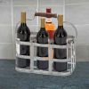Metal Strip Wine Holder With Wooden Handle And Six Bottles Storage, Gray